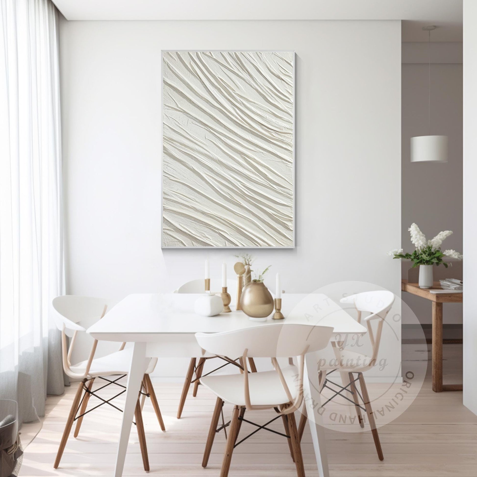 Textured White Plaster Painting: 3D Nordic Minimalist Wall Art #5