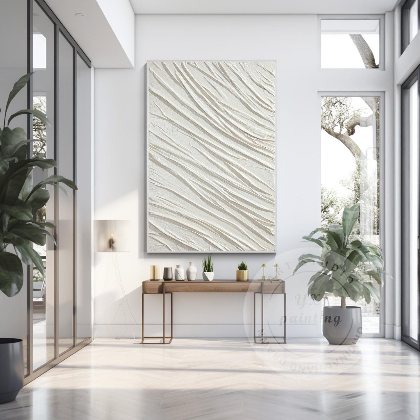 Textured White Plaster Painting: 3D Nordic Minimalist Wall Art #6