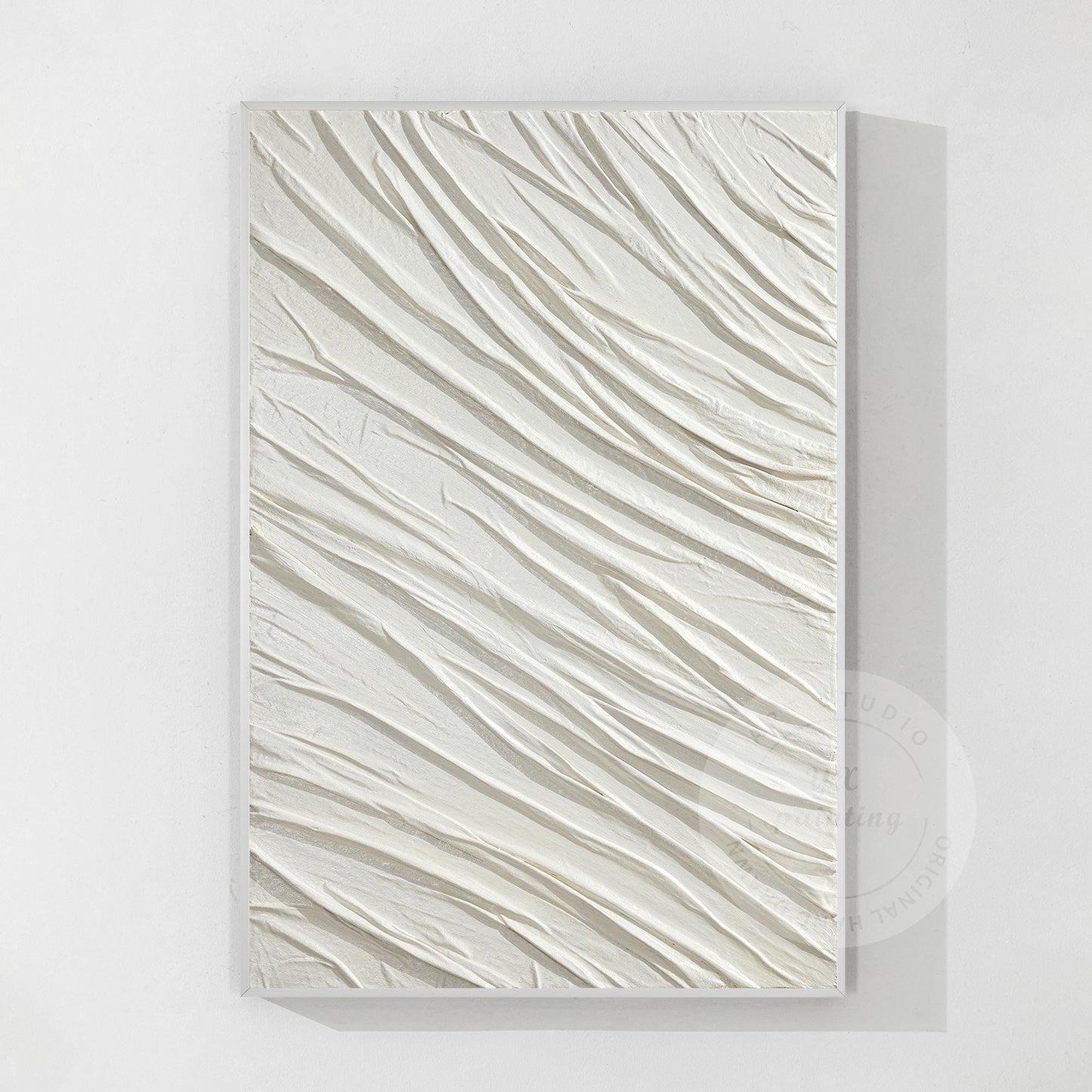 Textured White Plaster Painting: 3D Nordic Minimalist Wall Art #9