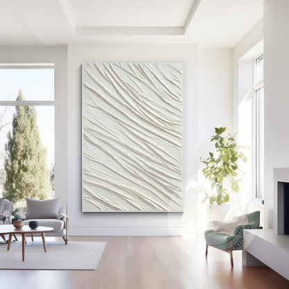 Textured White Plaster Painting: 3D Nordic Minimalist Wall Art #1