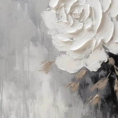 TEXTURED WHITE ROSE: 3D Floral Impasto Painting, Square Wall Art | rolled canvas, ready for custom framing