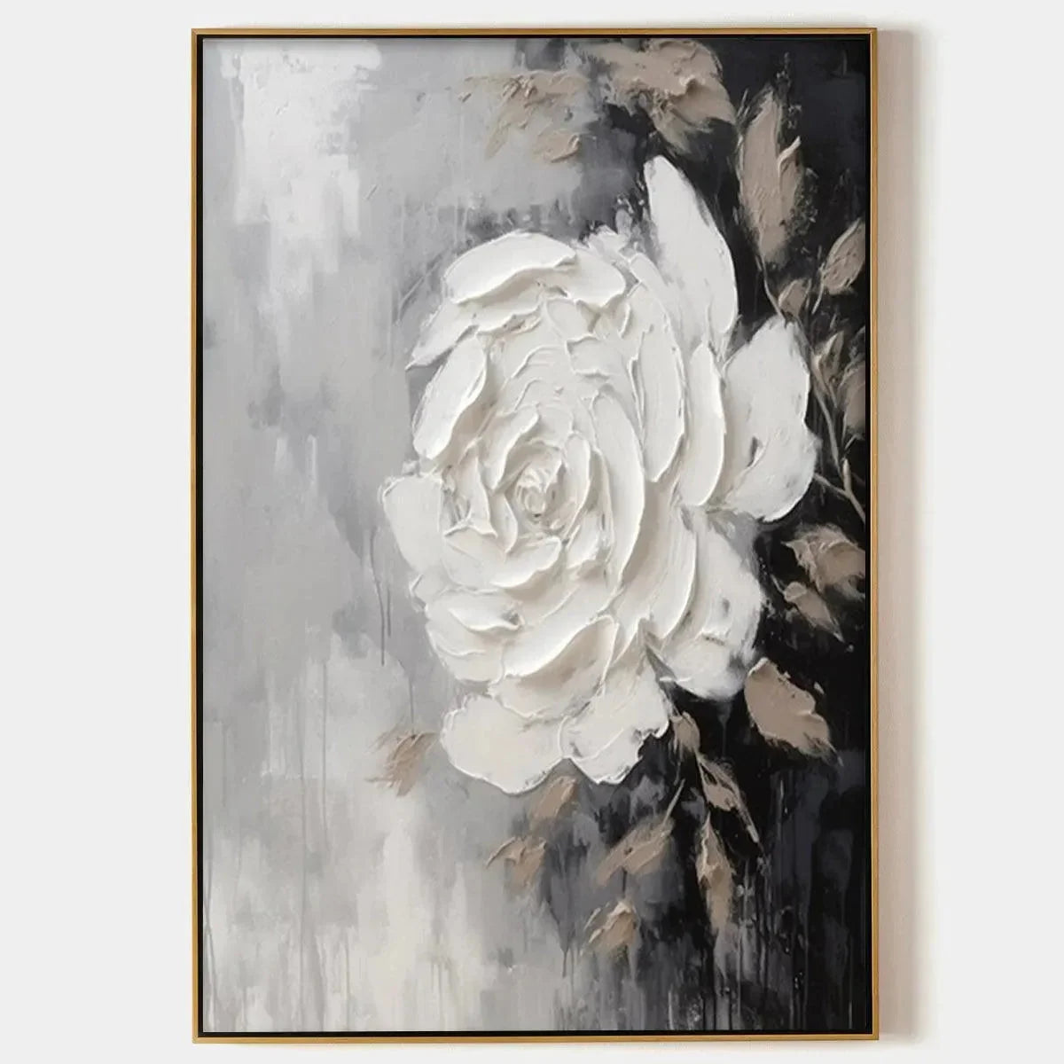 TEXTURED WHITE ROSE: 3D Floral Impasto Painting, Square Wall Art | hanging in living room, Abstract wall art