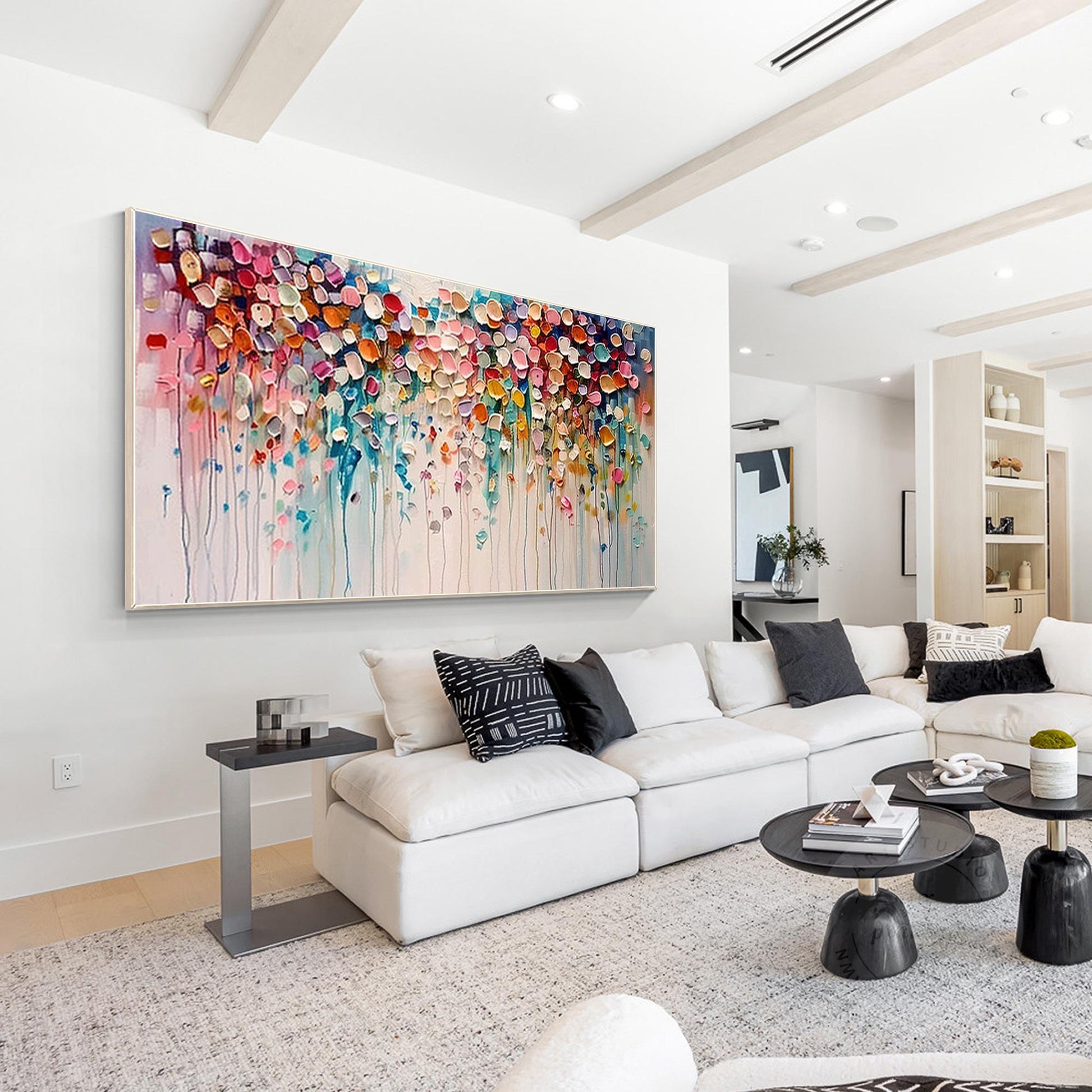 Textured Wildflower Painting: 3D Floral Abstract Canvas Art #4