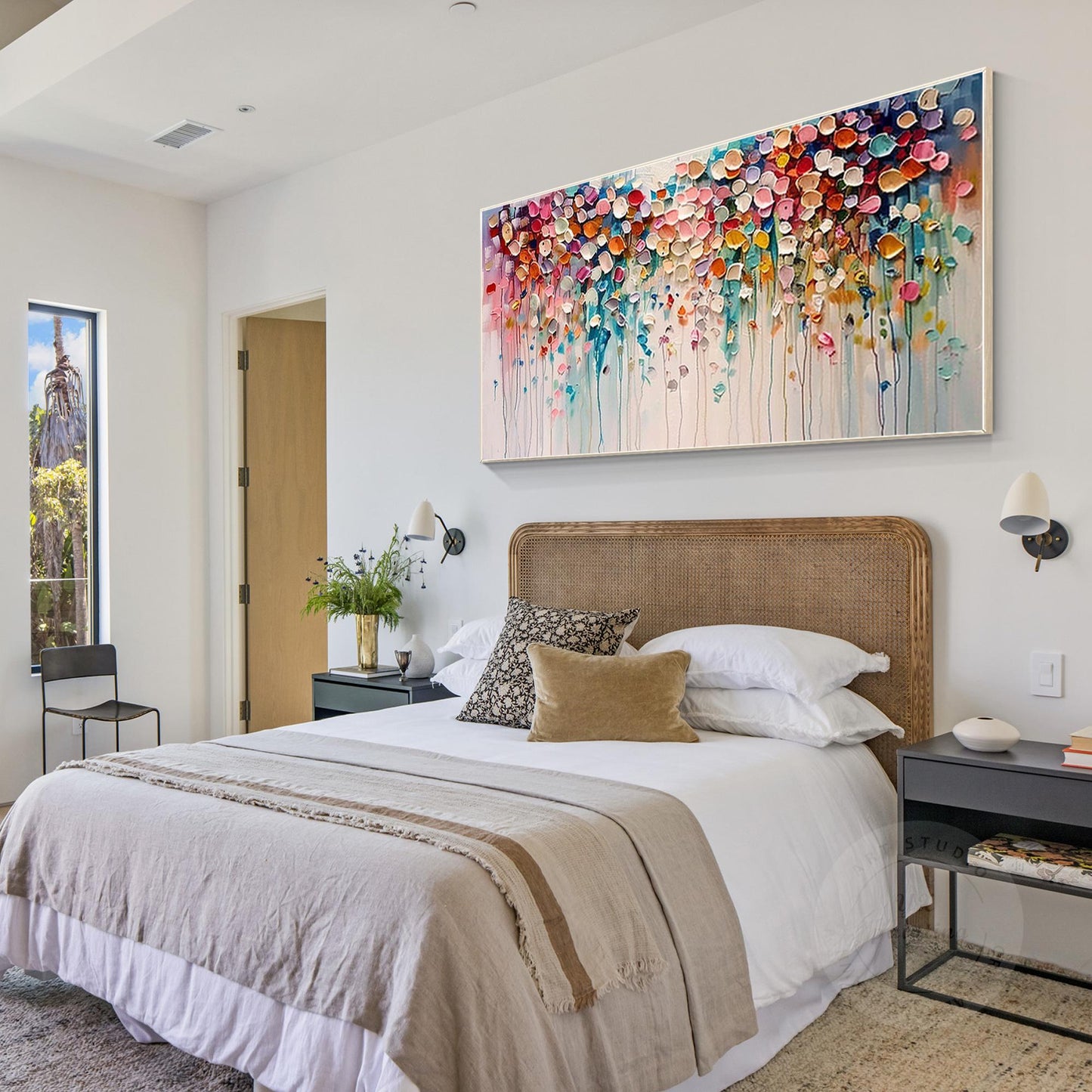Textured Wildflower Painting: 3D Floral Abstract Canvas Art #5