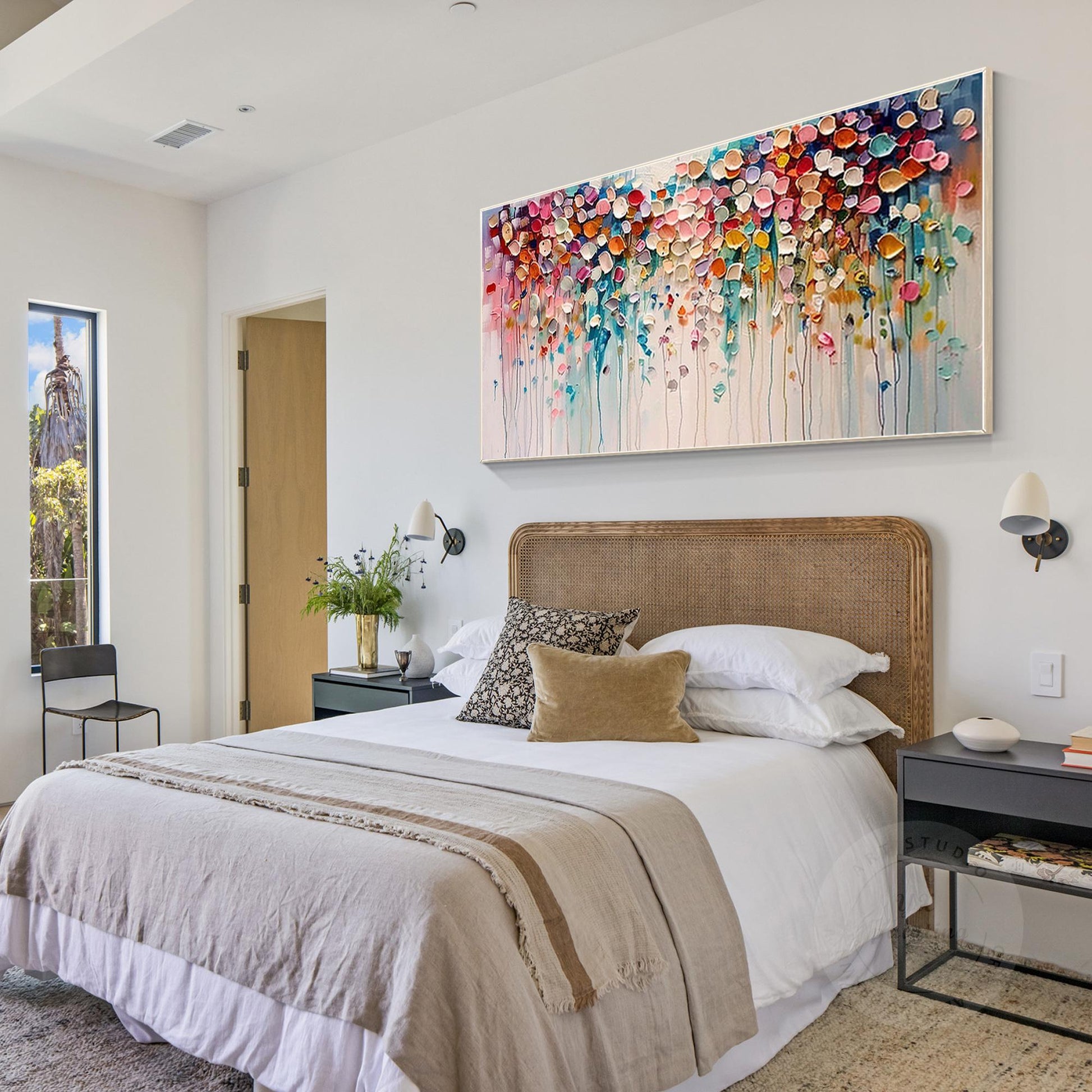 Textured Wildflower Painting: 3D Floral Abstract Canvas Art #5