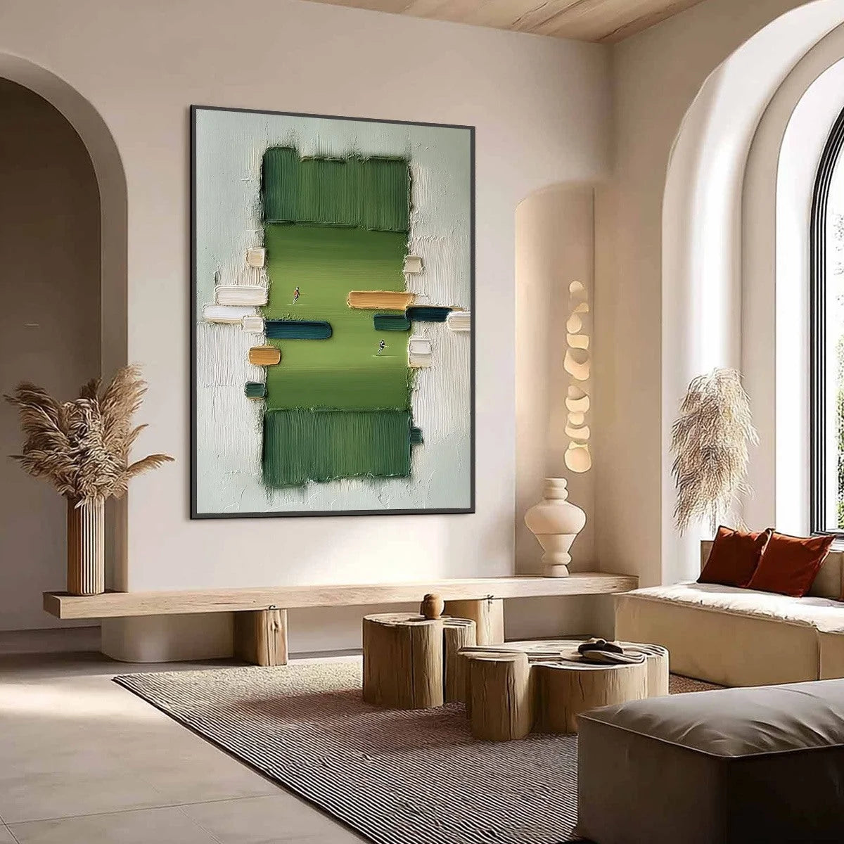 THE ARENA: Textured Abstract Sports Painting with a Minimalist Feel | Minimalist mood, soft natural light studio shot