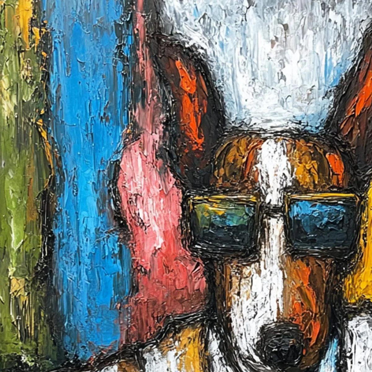 THE BOSS: Colorful Impasto Dog Portrait Painting | rectangular format, hand-painted canvas edge