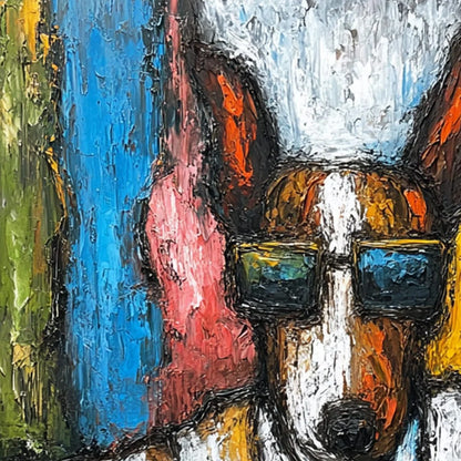 THE BOSS: Colorful Impasto Dog Portrait Painting | rectangular format, hand-painted canvas edge