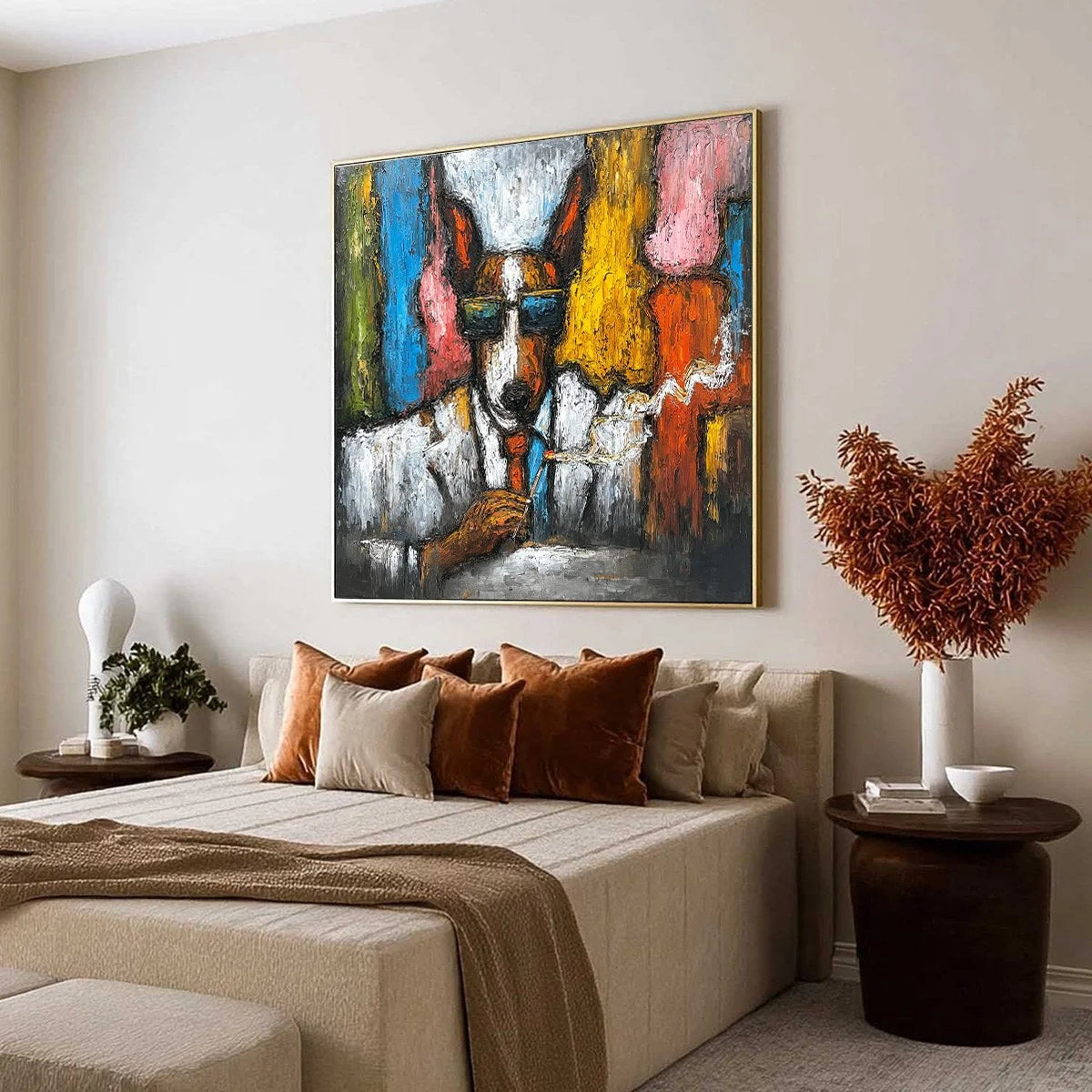 THE BOSS: Colorful Impasto Dog Portrait Painting | Abstract mood, soft natural light studio shot