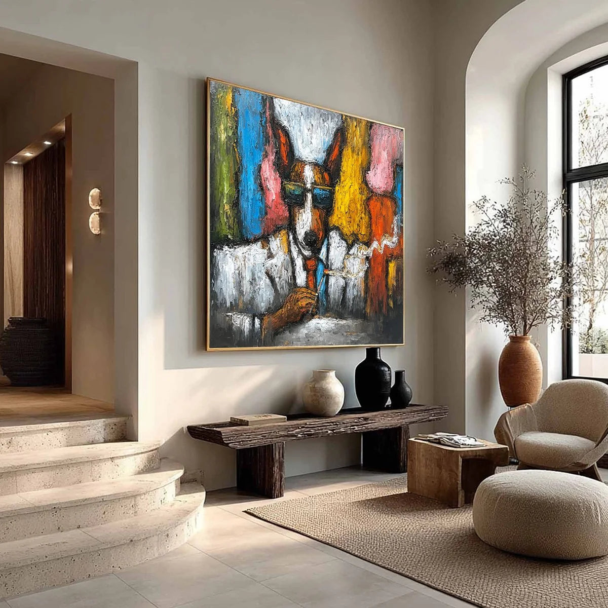 THE BOSS: Colorful Impasto Dog Portrait Painting | multi-color palette, original oil on stretched canvas art