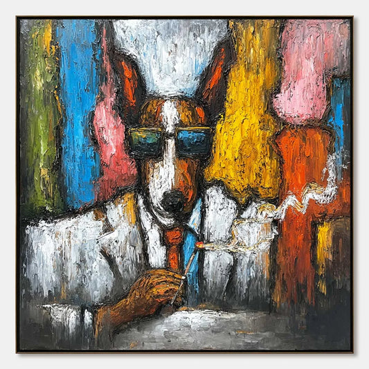 THE BOSS: Colorful Impasto Dog Portrait Painting | hanging in living room, Abstract wall art