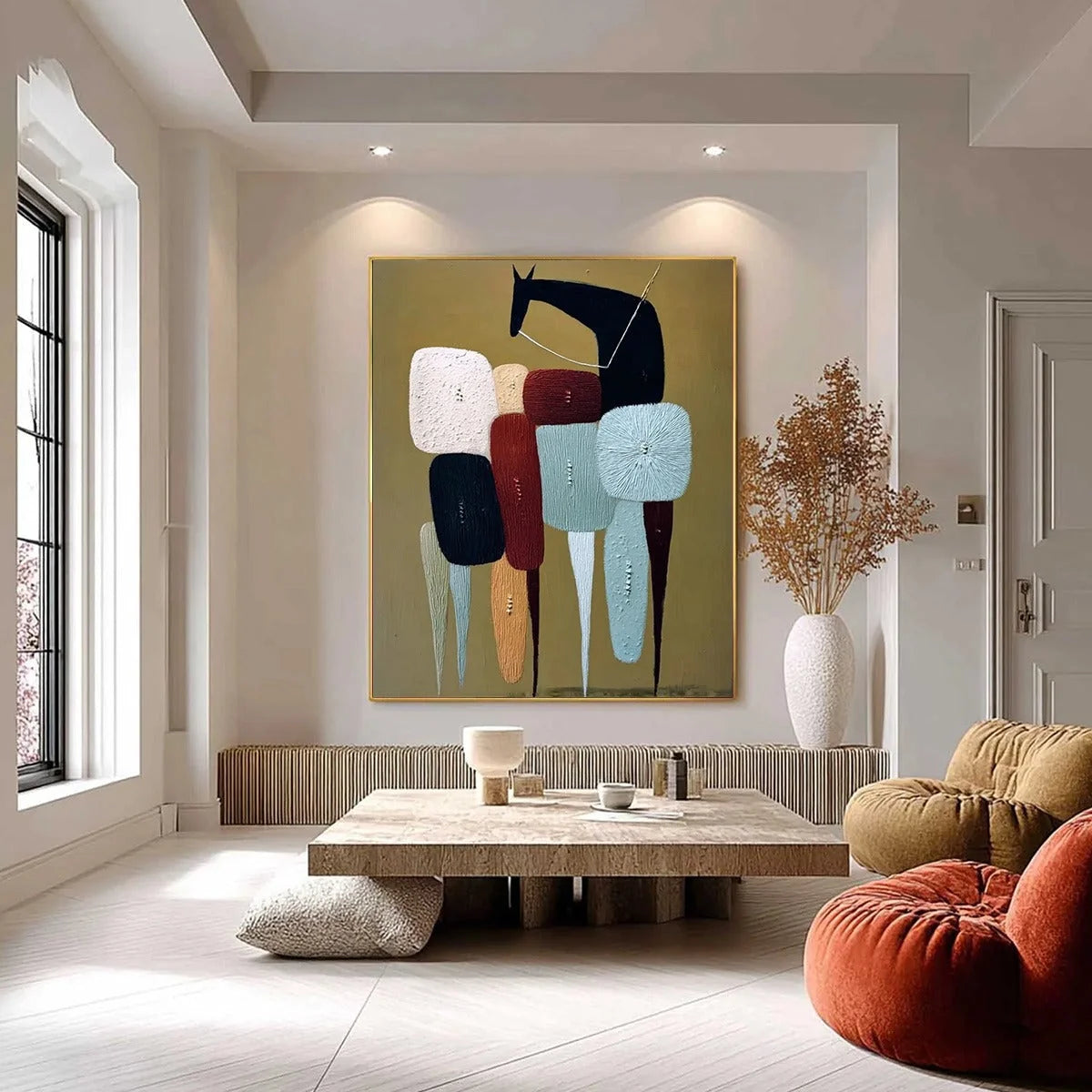 THE CARAVAN: Abstract Boho Wabi Sabi Textured Horse Painting | Figurative closeup, raised brushwork detail