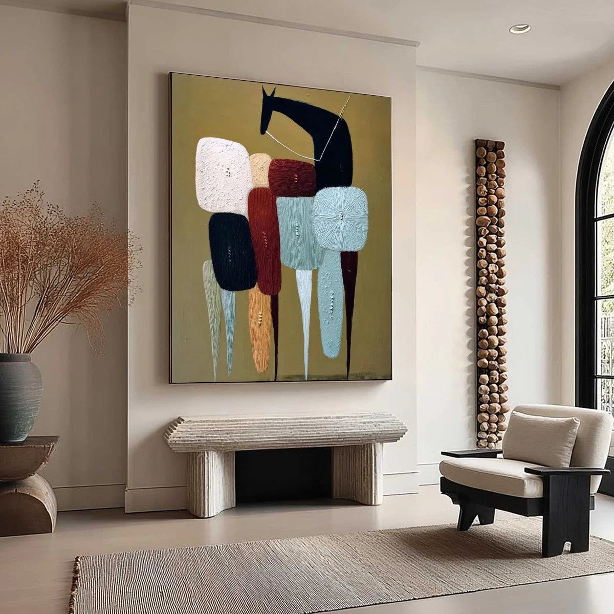 THE CARAVAN: Abstract Boho Wabi Sabi Textured Horse Painting | multi-color palette, original oil on stretched canvas art