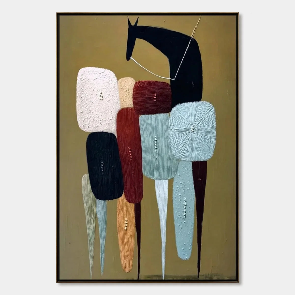 THE CARAVAN: Abstract Boho Wabi Sabi Textured Horse Painting | hanging in living room, Figurative wall art