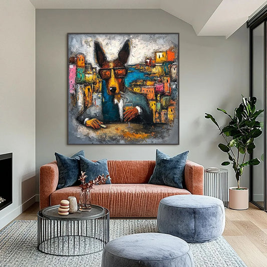 THE CHAIRMAN: Textured Impasto Painting of a Dapper Dog in the City