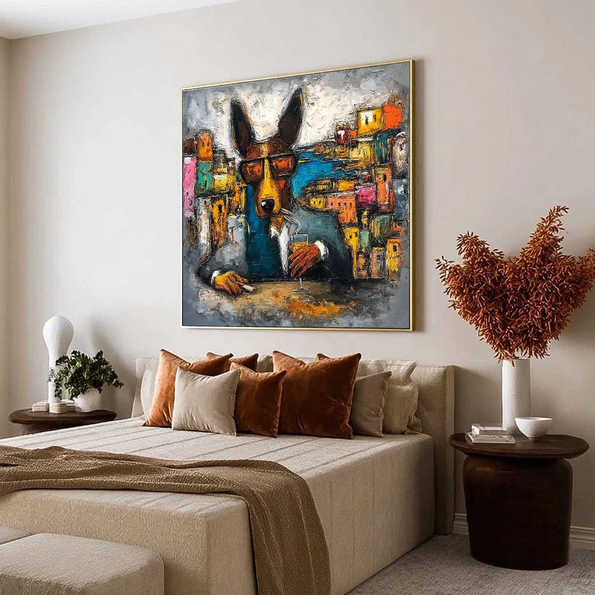 THE CHAIRMAN: Textured Impasto Painting of a Dapper Dog in the City | Abstract mood, soft natural light studio shot
