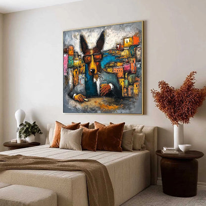 THE CHAIRMAN: Textured Impasto Painting of a Dapper Dog in the City | Abstract mood, soft natural light studio shot