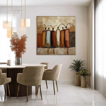 THE COLLECTIVE: Square Abstract Impasto Palette Knife Painting | gold frame stretched on neutral wall