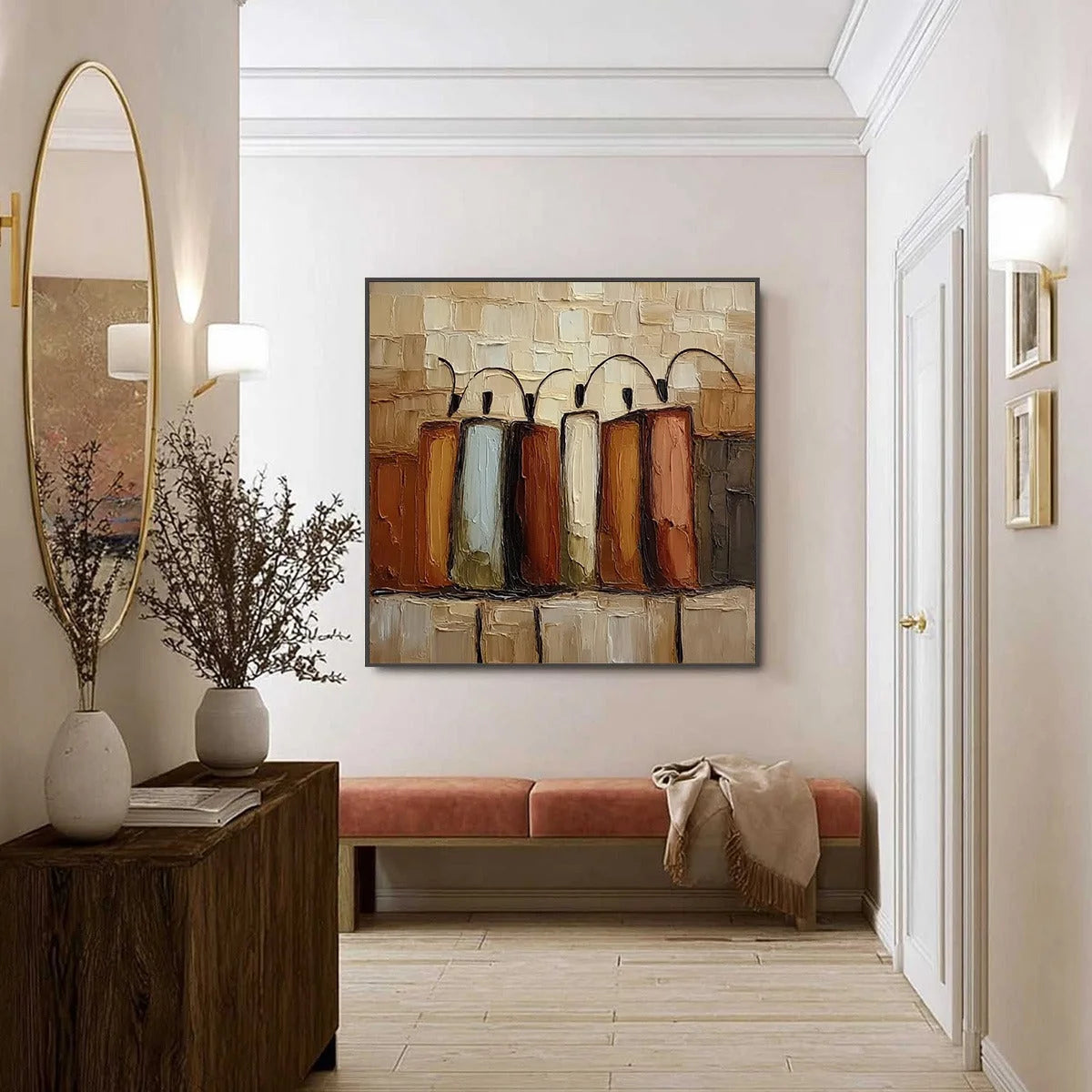 THE COLLECTIVE: Square Abstract Impasto Palette Knife Painting | black frame version on white wall