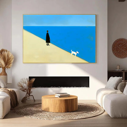 THE COMPANION Minimalist Beach Oil Painting | Modern Wall Art | Minimalist closeup, raised brushwork detail