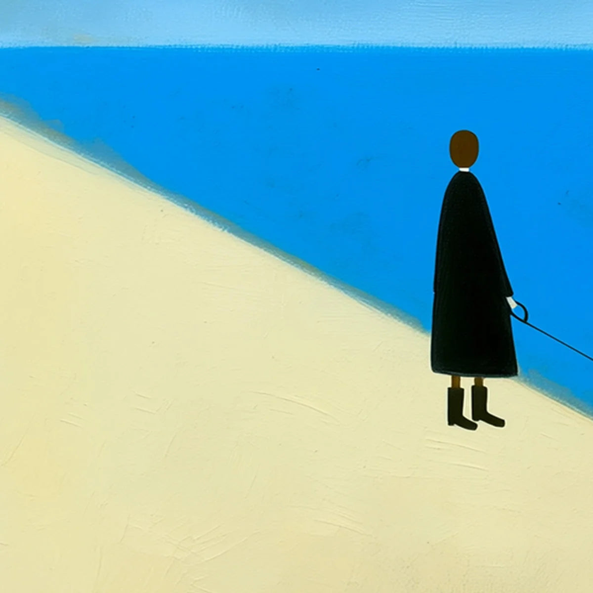 THE COMPANION Minimalist Beach Oil Painting | Modern Wall Art | rectangular format, hand-painted canvas edge