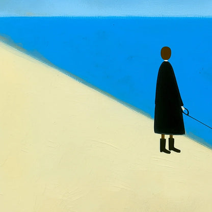 THE COMPANION Minimalist Beach Oil Painting | Modern Wall Art | rectangular format, hand-painted canvas edge