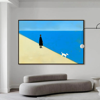 THE COMPANION Minimalist Beach Oil Painting | Modern Wall Art | black frame version on white wall