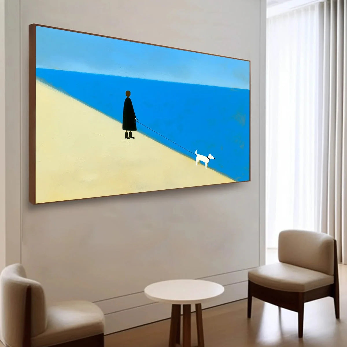 THE COMPANION Minimalist Beach Oil Painting | Modern Wall Art | Minimalist mood, soft natural light studio shot