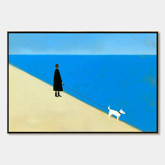 THE COMPANION Minimalist Beach Oil Painting | Modern Wall Art | hanging in living room, Minimalist wall art