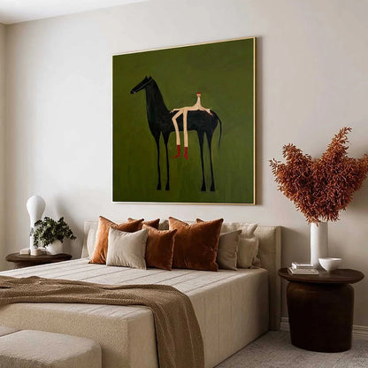 THE COMPANION: Modern Figurative Painting of a Horse and Rider | Figurative mood, soft natural light studio shot