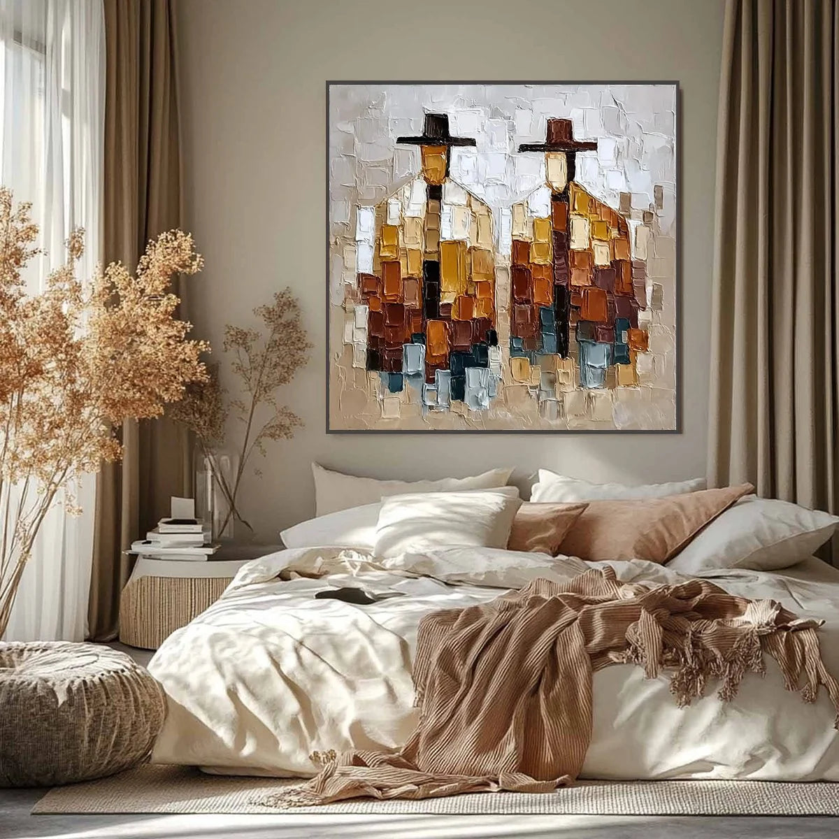 THE COMPANIONS: Heavily Textured Abstract Figurative Palette Knife Oil Painting | Figurative closeup, raised brushwork detail