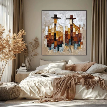 THE COMPANIONS: Heavily Textured Abstract Figurative Palette Knife Oil Painting | Figurative closeup, raised brushwork detail