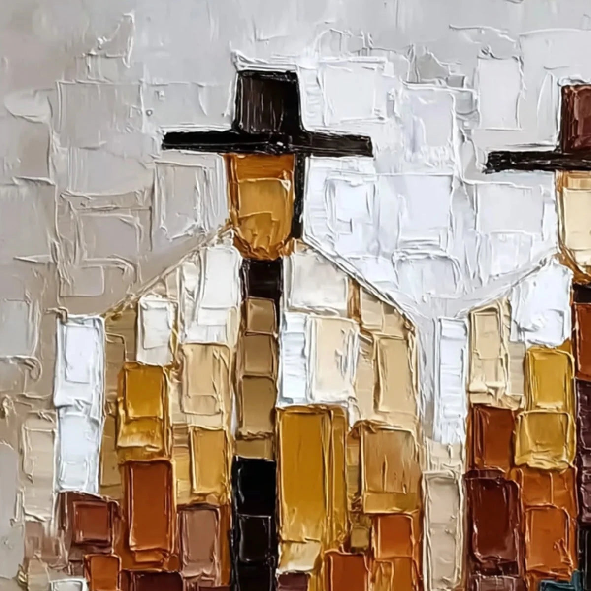 THE COMPANIONS: Heavily Textured Abstract Figurative Palette Knife Oil Painting | rectangular format, hand-painted canvas edge