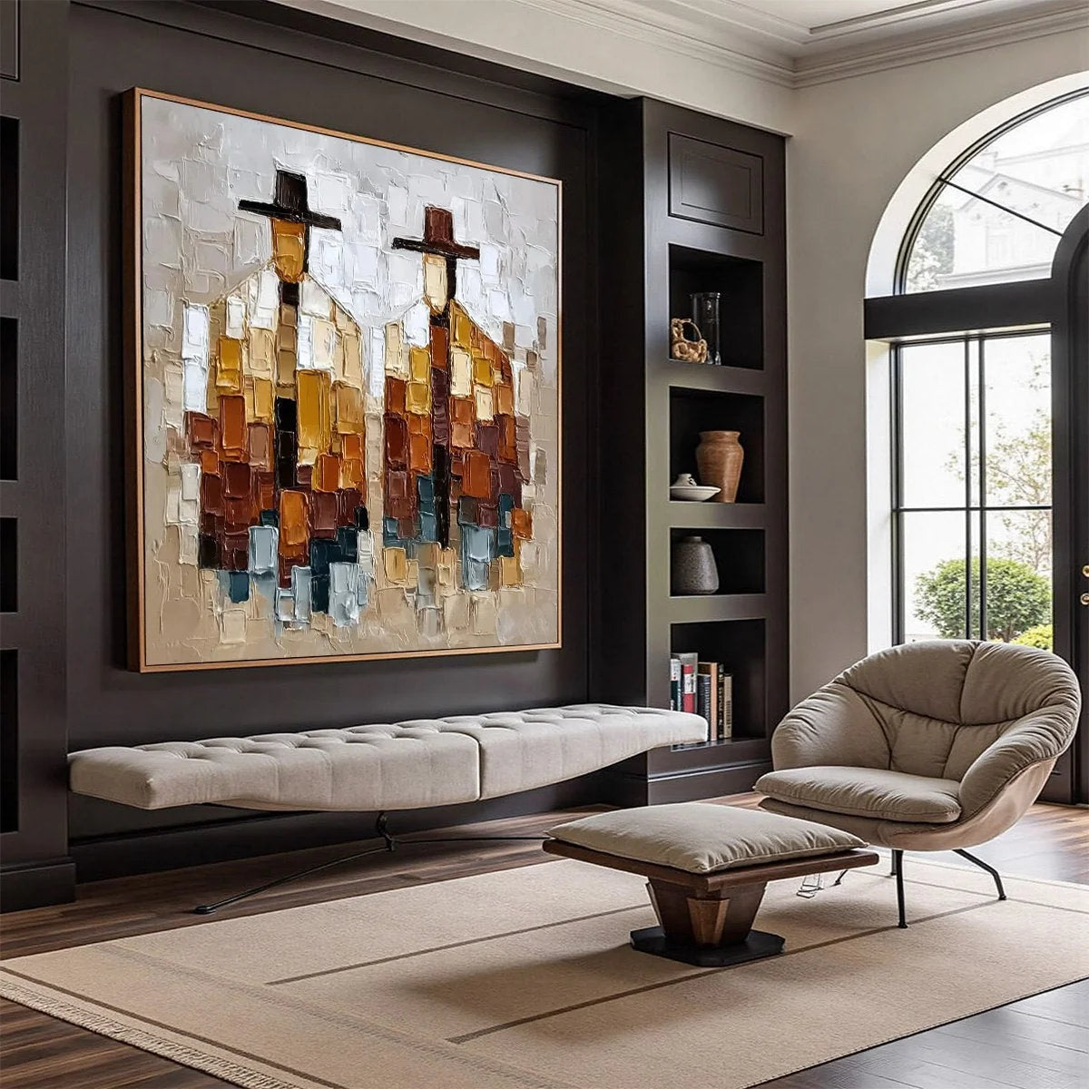 THE COMPANIONS: Heavily Textured Abstract Figurative Palette Knife Oil Painting | Figurative mood, soft natural light studio shot