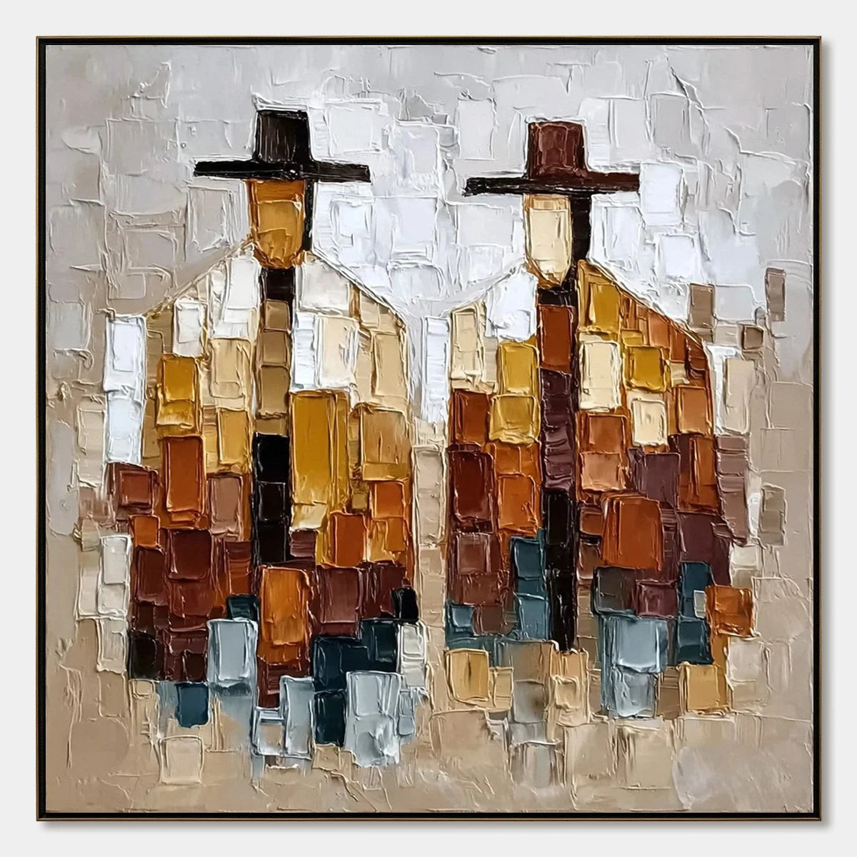 THE COMPANIONS: Heavily Textured Abstract Figurative Palette Knife Oil Painting | hanging in living room, Figurative wall art