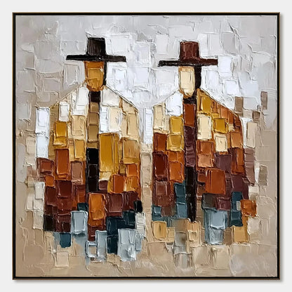 THE COMPANIONS: Heavily Textured Abstract Figurative Palette Knife Oil Painting | hanging in living room, Figurative wall art