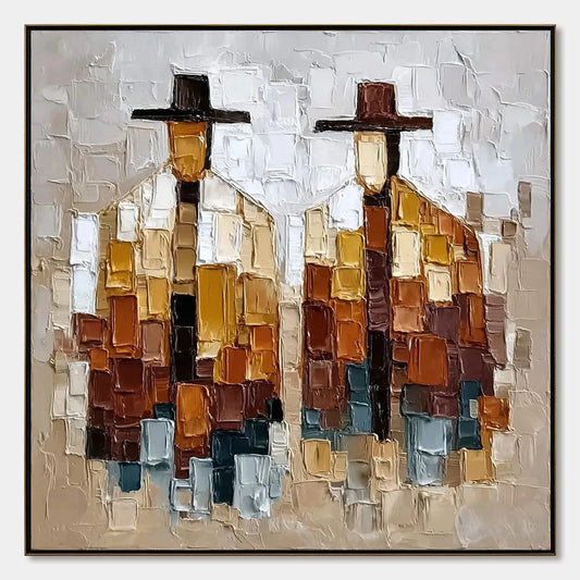 THE COMPANIONS: Heavily Textured Abstract Figurative Palette Knife Oil Painting | hanging in living room, Figurative wall art