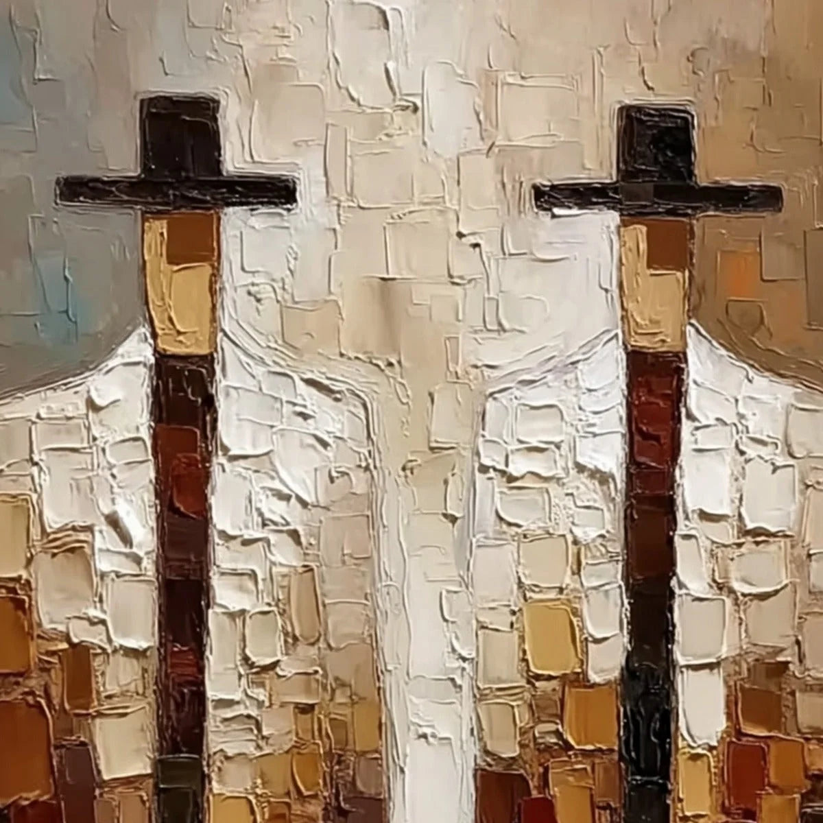 THE COMPANIONS: Heavy Texture Impasto Painting of Two Figures | rectangular format, hand-painted canvas edge