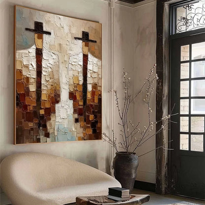 THE COMPANIONS: Heavy Texture Impasto Painting of Two Figures | multi-color palette, original oil on stretched canvas art