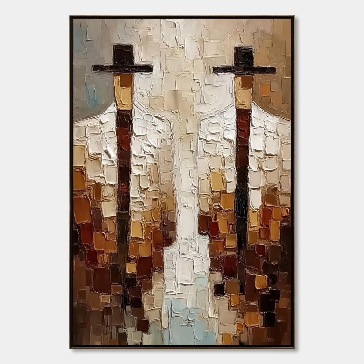 THE COMPANIONS: Heavy Texture Impasto Painting of Two Figures | hanging in living room, Abstract wall art