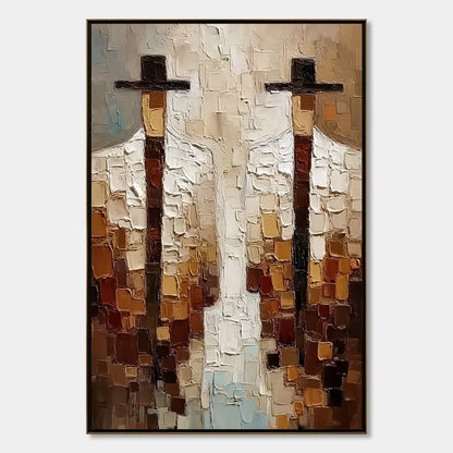 THE COMPANIONS: Heavy Texture Impasto Painting of Two Figures | hanging in living room, Abstract wall art