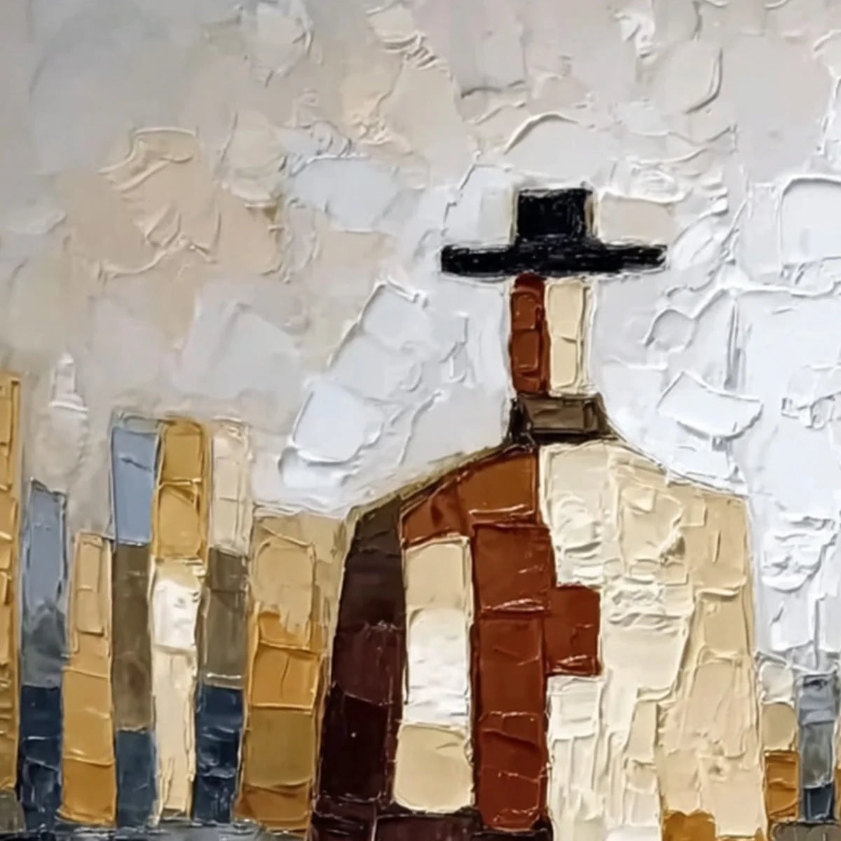 THE COMPANIONS: Textured Abstract Cityscape Painting of Two Figures | rectangular format, hand-painted canvas edge