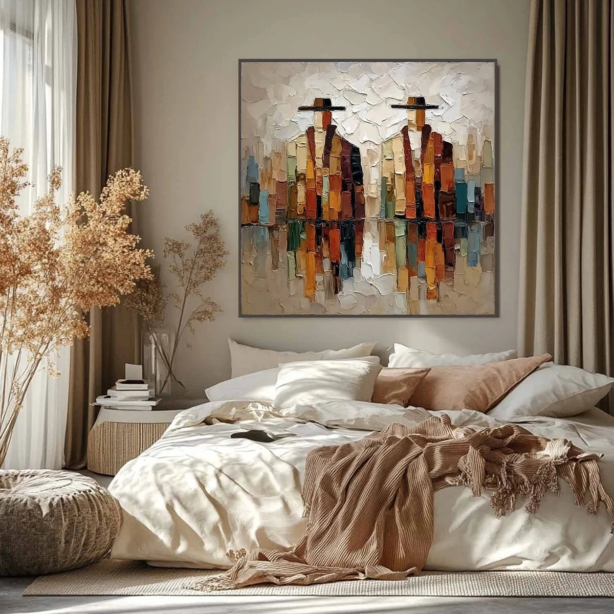 THE COMPANIONS: Textured Abstract Figurative Impasto Painting | Figurative closeup, raised brushwork detail