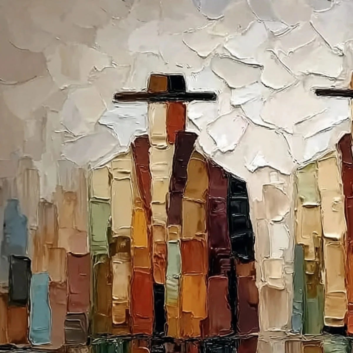THE COMPANIONS: Textured Abstract Figurative Impasto Painting | rectangular format, hand-painted canvas edge