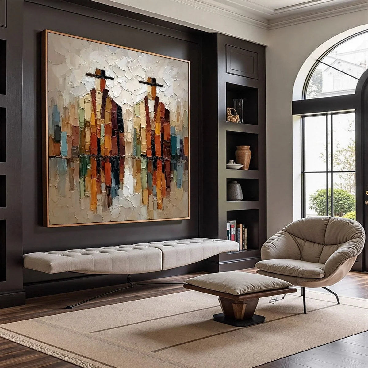 THE COMPANIONS: Textured Abstract Figurative Impasto Painting | Figurative mood, soft natural light studio shot