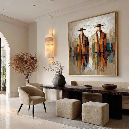 THE COMPANIONS: Textured Abstract Figurative Impasto Painting | multi-color palette, original oil on stretched canvas art