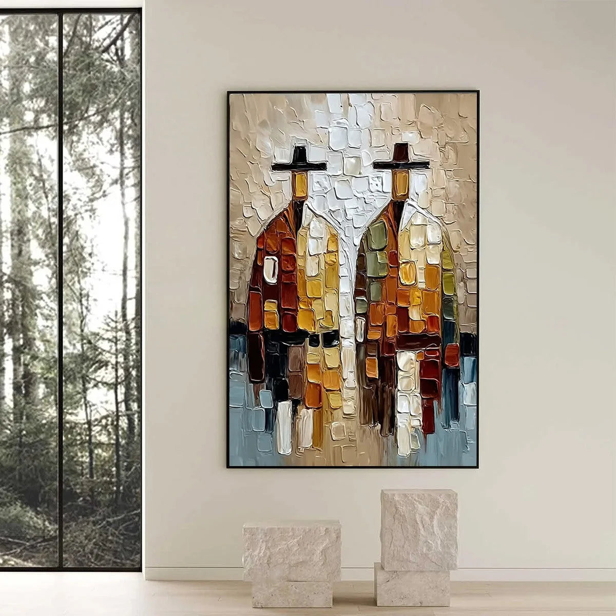 THE COMPANIONS: Textured Abstract Figurative Impasto Painting | Figurative closeup, raised brushwork detail