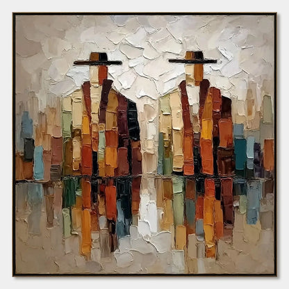 THE COMPANIONS: Textured Abstract Figurative Impasto Painting | hanging in living room, Figurative wall art