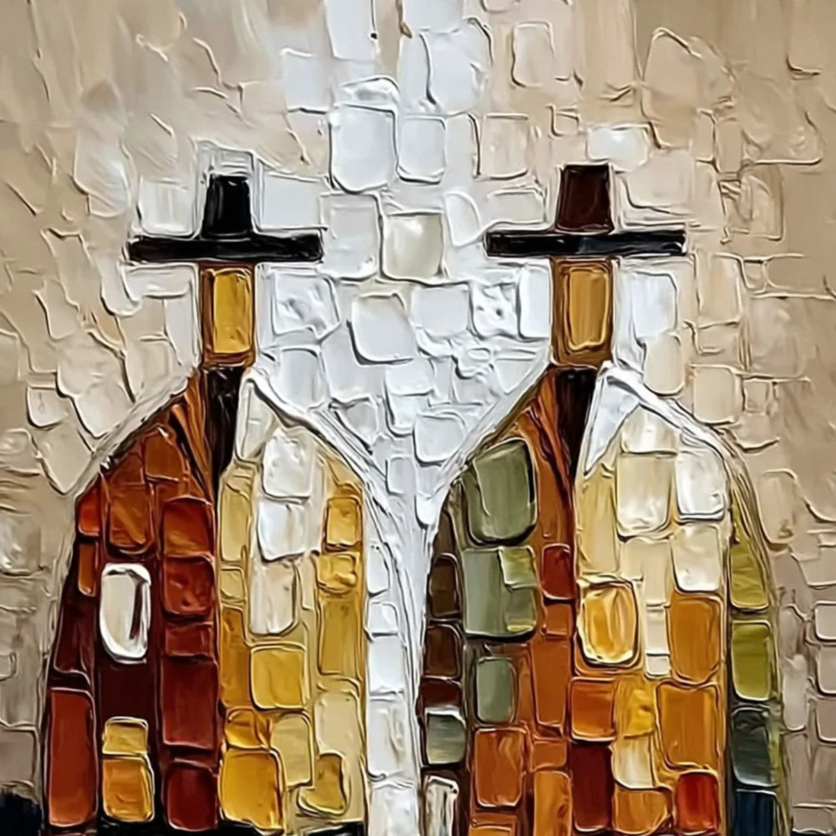 THE COMPANIONS: Textured Abstract Figurative Impasto Painting | rectangular format, hand-painted canvas edge