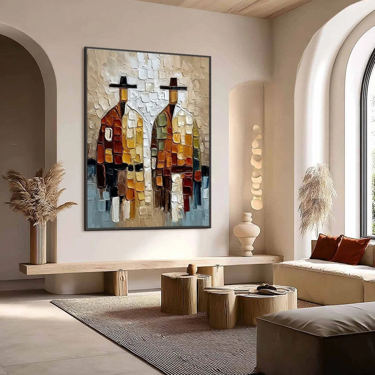 THE COMPANIONS: Textured Abstract Figurative Impasto Painting | Figurative mood, soft natural light studio shot